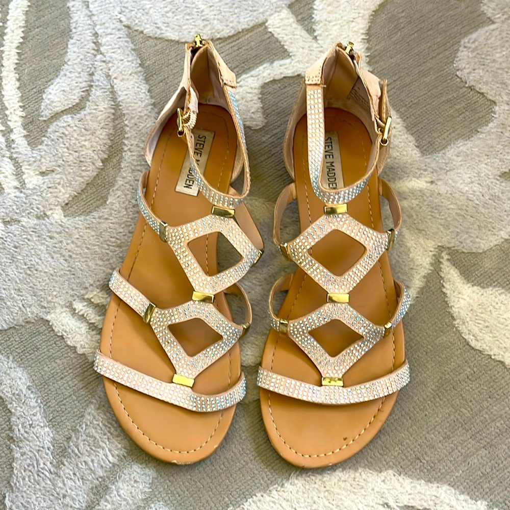 Steve Madden sparkle iridescent embellished sandals nude sz 8.5